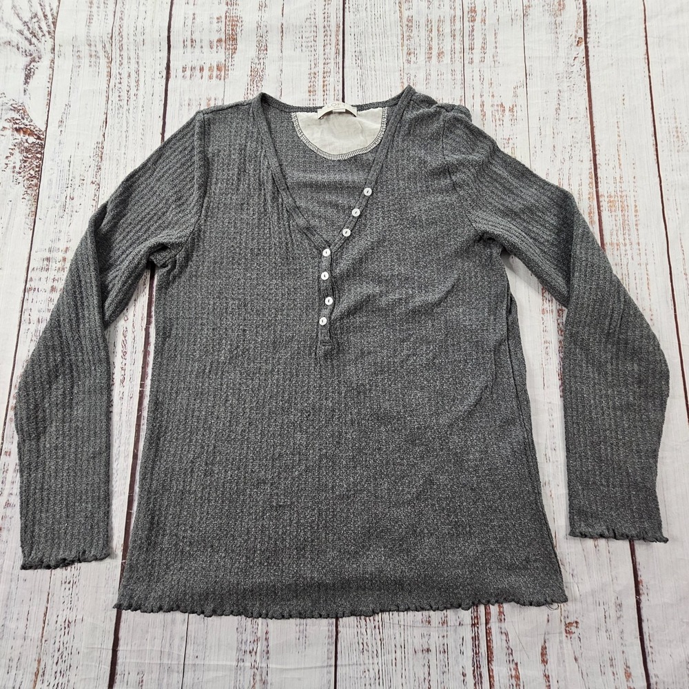 Loft Sleep Gray Long Sleeve 1/2 Button Polyester Blend Sleepshirt Women's XS
